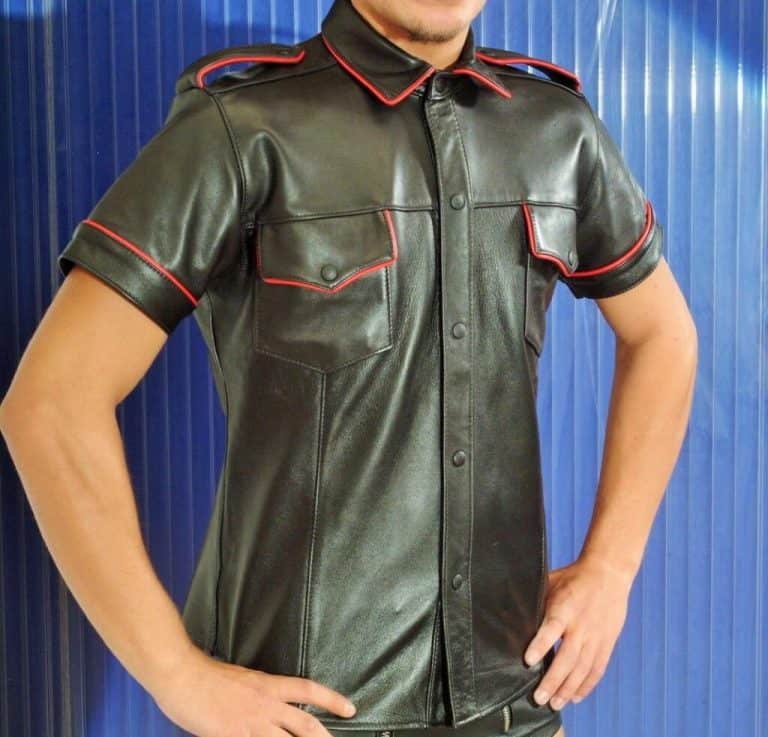 FAB.LONDON - Leather Shirt (Black With Red Piping) - Real Leather