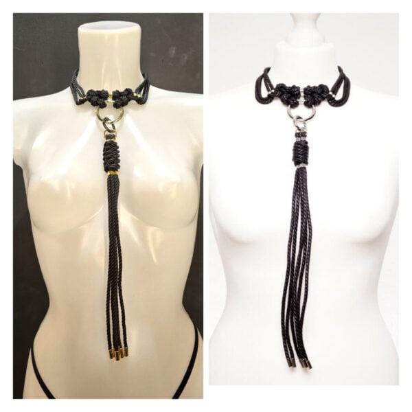 Figure Of A - Set - Kubi Choker with Detachable Flogger - Exclusive to FAB.LONDON (Gold-Tone)