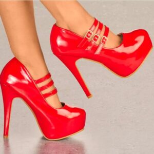 Shoes - The Shoe Box Boutique - Glossy Platform High Heel Buckle Strappy Court Shoes (UK6)(RRP £40)